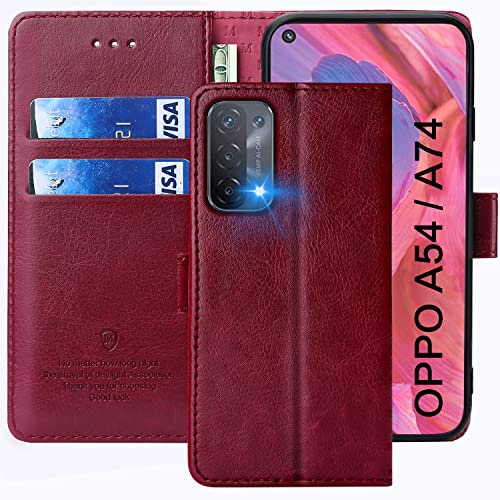 FMPCUON Hülle für Oppo A54 5G/A74 5G/A93 5G Handyhülle [Standfunktion] [Kartenfach] [Magnetverschluss] Tasche Flip Case Schutzhülle lederhülle klapphülle für Oppo A54 5G/A74 5G/A93 5G Rot
