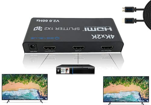 GigaBlue Ultra 4K *HDMI 2.0* Splitter 4K 60Hz für TV, Reciever, Konsole u.v.m. (Splitter 1 IN 2 OUT + Kabel)