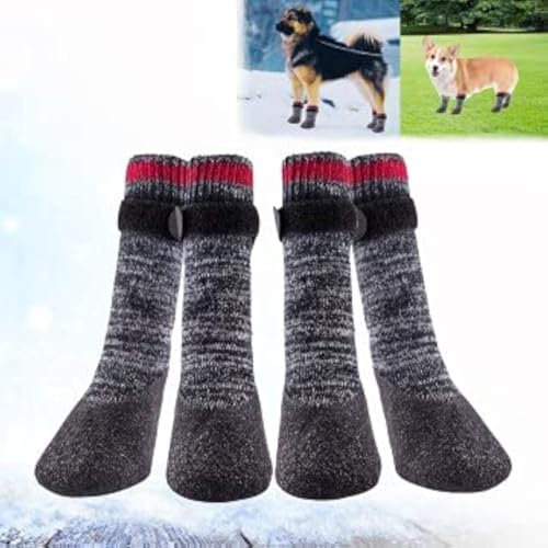 QUACOWW 2 Paar Hundesocken Anti-Rutsch Hundepfotenschutz Wasserdichte Gummiunterseite Hundeschuhe Gummisohle Hundeschuhe mit verstellbaren Riemen für drinnen und draußen (große Größe)