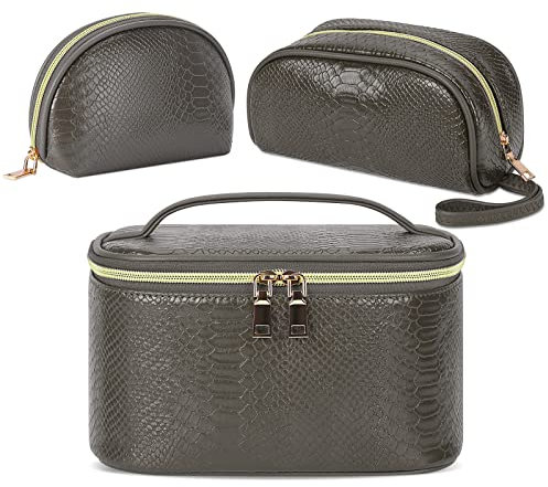 KTMOUW Kosmetiktasche Kulturbeutel Schminktasche wasserdichte Make Up Tasche Set Reise Waschtasche für Frauen Mädchen Damen 3 Stücke Grau