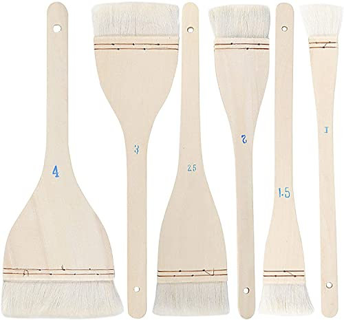 Pennelli piatti per capelli di capra, manico in legno, filo di rame, per pittura artistica ad acquerello, acquerello, acrilico, pittura ad olio, arte scolastica, 6 dimensioni