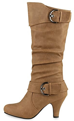 VAN HILL Elegante Damen Stiefel Warm Gefütterte Winter Boots Schuhe 610621 Khaki 36