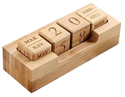 Ewiger Kalender Vintage Holzkalender für Home Desk Office Dekoration (Brown)