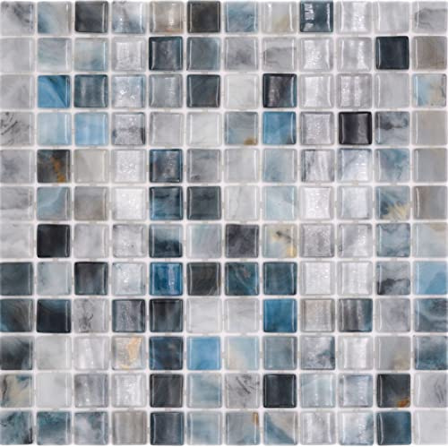 Schwimmbadmosaik Poolmosaik Recycling Glasmosaik grau glänzend Wand Boden Küche Bad Dusche - 1 Matte