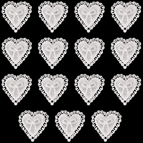 JKJF 15 Stück Spitze Liebe Herz Aufnäher Herz Nähen Applikationen Herz Schleife Tuch Patches für DIY Handwerk Kleid Kleidung Gardine Tischtuch Taschen Schal - Weiß