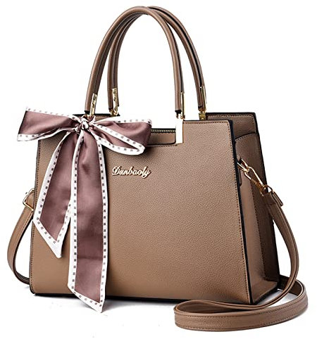 FANDARE Damen Handtasche Große Henkeltaschen Elegante Schultertasche Umhängetaschen PU-Leder Tote Beutel mit Quaste für Arbeit Schule Shopper Reise Khaki