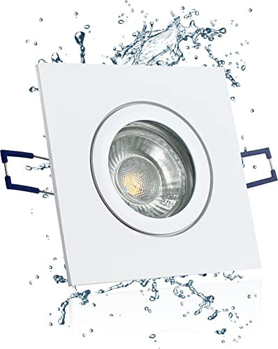 LEDFULL® Premium LED Bad Deckenstrahler Weiß IP44 230V Dimmbar GU10 Spot Tageslicht 5W - Hell & Sparsam/Einbaustrahler eckig Aussenbereich geeignet