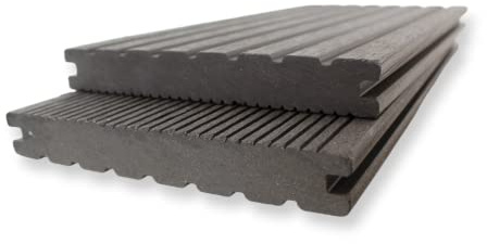 Gartenwelt Riegelsberger WPC Vollprofil Anthrazit 145×20 mm 80 cm | BPC Massivdiele | Beidseitig verwendbar & gerillt | Pflegeleicht & wetterfest