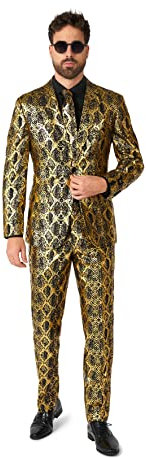 OppoSuits Lustiger Partyanzug für Herren – glänzende Schlange – kompletter Anzug mit Jacke, Hose und Krawatte, Glänzende Schlange, 52