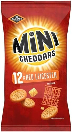 JACOB'S Mini Cheddars Red Leicester Multipack, 12 x 23 g Bags per Pack | Oven-Baked with Real Cheese, Perfect for On-the-Go Snacking, Savoury & Crunchy