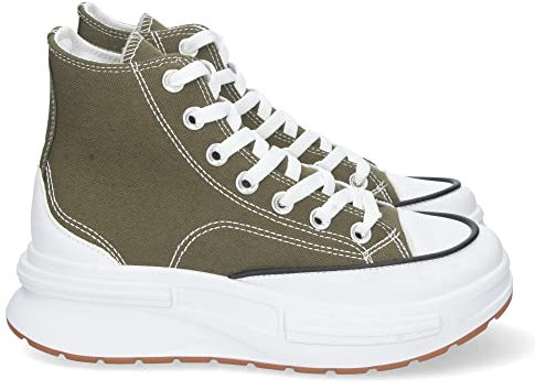 shoes&blues.es 69871-Zapatilla Abotinada para Mujer, Comoda, Material de Lona, de Plataforma, y Cierre de Cordones, Primavera Verano 2023. Talla 40 Verde