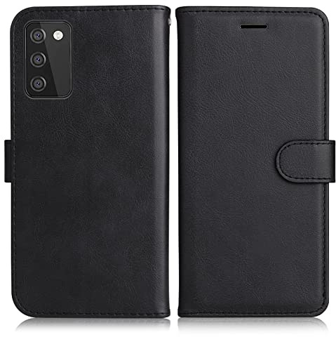 DENDICO Hülle für Galaxy A02S, PU Leder Brieftasche Handyhülle, Flip Tasche TPU Schutzhülle mit Kartenfach für Samsung Galaxy A02S, Schwarz