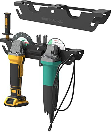 UNITEDPOWER Angle Grinder Holder - 2 Bay Angle Grinder Rack/Stand Storage Rack with Cord Hanger, Wall mount Bracket for Cutters Polishers, Garage and Workspace.