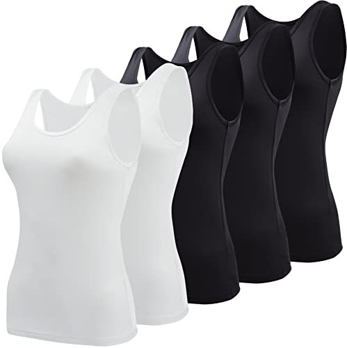 BQTQ 5 Pièces Débardeur Femme Extensibles Tank Top Basique Caraco Classics Débardeur pour Femme et Fille, Noir, Blanc, S