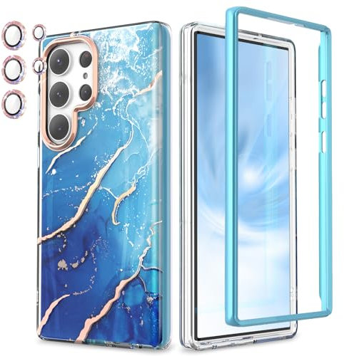Chvelop für Samsung S23 Ultra Hülle mit Stoßfänger [OHNE Schutzfolie] & Kameraschutz, TPU Stoßfest Kratzfest Galaxy S23 Ultra Hülle Glänzend Fade-Resistant Muster Handyhülle S23 Ultra, Blau