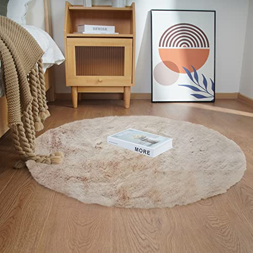 Ghouse Teppich Rund 120x120 cm Beige Flauschig Weich Wohnzimmer Schlafzimmer Dekoration rutschfest Kurzflor Teppich Waschbarer Carpet