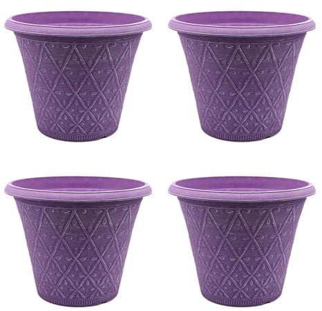 Fyne-Finds Set of 4 Round 30cm, 12inch Garden Plastic Material Plant Pot Raisin Purple Outdoor Planter Decorative Cover, Drainage Holes, Weather, Frost Proof
