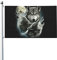 Leichte Flagge, doppelseitig, drei Wolf und Mond, 90 x 150 cm, mit Metallösen, Outdoor-Gartendekoration