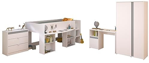 Parisot Jugendzimmer Pirouette 11 4teilig Weiß und Rosa/Kieselgrau