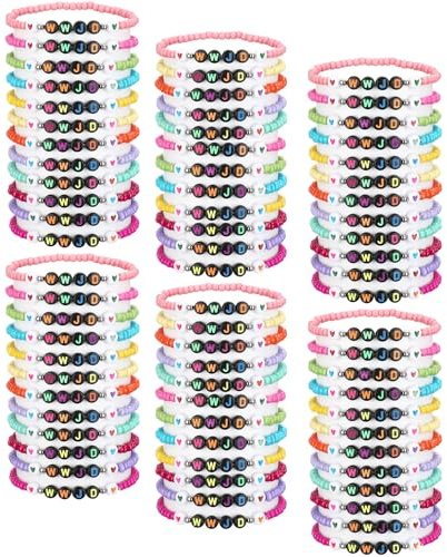 Huquary WWJD-Armbänder mit Jesus You, handgefertigt, elastische Perlenarmbänder, bunt, mehrlagig, inspirierend, religiöse Erinnerung, Schmuck, Geschenk für sie, 72 Stück