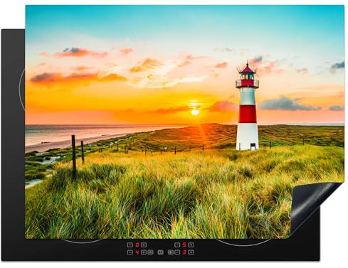 KitchenYeah© Protection Plaque Induction 70x52 cm Protege Deco Cuisine Cache Protège De Cuisson Accessoires Phare - Soleil - Paysage - Herbe - Plage - Mer
