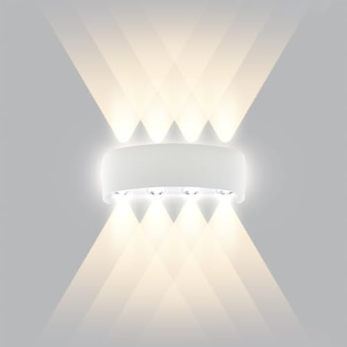 CHEVVY Aplique LED de Pared Interior/Exterior 8W Blanco Moderno Apliques de Pared LED Luz Blanca Cálida 3000K Luces led pared para Baño Jardín Dormitorio Pasillo Escaleras IP65