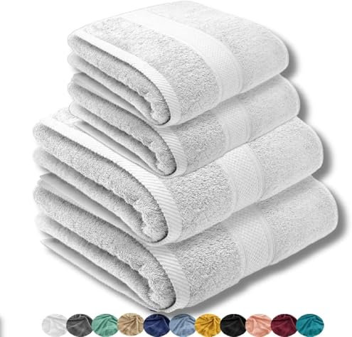 LEBENGOOD – Set Asciugamani Bagno 4 Pezzi – 2 Asciugamani Viso 50x90 cm + 2 Teli Doccia Grandi 70x140 cm – 100% Cotone Spugna OEKO-TEX® – Extra Morbidi Super Assorbenti – Ideali Casa Hotel Spa