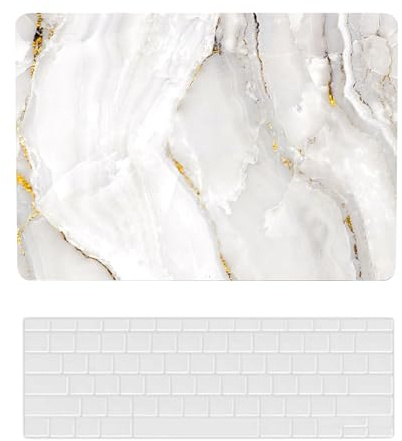 Funda Compatible con Macbook Air 13 Pulgadas 2020 2019 2018 Versión A1932 A2179 A2337 M1 con Pantalla Retina Touch ID, Plástico Carcasa Cubierta Protectora & Cubierta para Teclado - Mármol Blanco