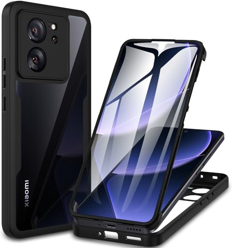 CENHUFO Hülle für Xiaomi 13T / 13T Pro, 360 Grad Schutzhülle mit Eingebautem Displayschutz Stoßfest Panzerhülle Case Bumper Cover Ganzkörper Handyhülle für Xiaomi Mi 13T 5G / 13T Pro 5G - Schwarz