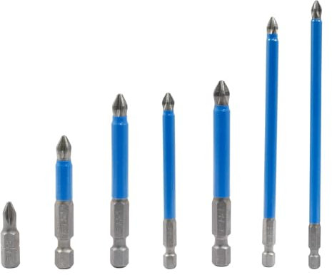 Cjueiom 7Pcs Magnetic PH2 Screwdriver Bits Set, Anti Slip Phillips Screwdriver Bits, Cross Head Electric Screwdriver Bits with 1/4 Hex Shank (PH2 x 25mm/50mm/65mm/70mm/90mm/127mm/150mm)