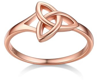 Bestyle Bague Femme Argent 925 Celtique Brillant La Trinité Bijoux Fille Cadeau Anniversaire Taille 57 Couleur Rose Rouge