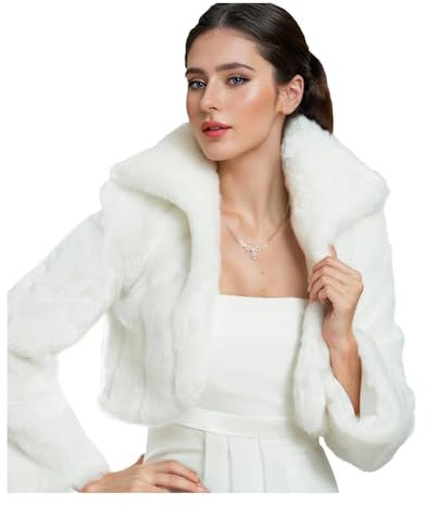 Generisch Damen Fur Wraps Brautbolero Bolero Brautjacke Cape Brautstola Fell-Nerzimitat, Langarm lang Pelz Fell Weiß M