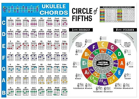 ZAYIUKI Akkorde-Spickzettel,Ukulele-Akkord-Poster,laminiertes Ukulele-Akkord-Diagramm,Quintenzirkel-Diagramm,Ukulele-Akkord-Diagramm