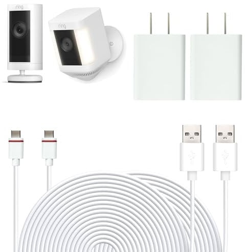 Karotto 16Ft USB-C Power Cord with Adapter for Ring Stick Up Cam Pro,Ring Spotlight Cam Plus -2PACK