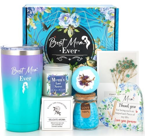 MEIGBFR Gifts for Mum, Mum Birthday Gifts, Mothers Day Gifts, Mum Christmas Gifts from Daughter Son, Acrylic Plaque Presents for Mum, Relaxing Spa Bath Set Basket Gift for Mummy - 20oz Tumbler (Bleu)
