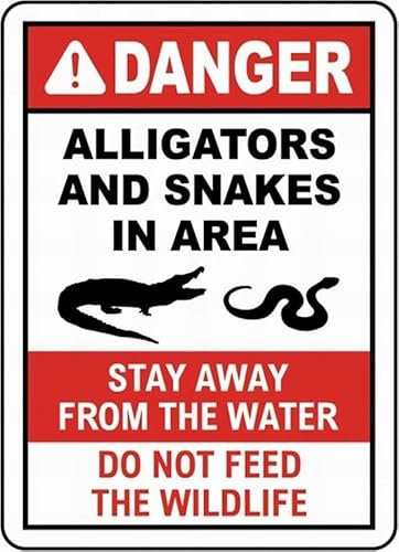 Geroclonup Warnschild Sicherheitsschild Alligators and Snakes in Area Schild Hinweisschild Vorsicht Blechschild 20 x 30 cm 2024Y
