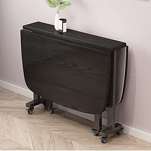 Klappbarer Küchentisch, Drop-Leaf-Esstisch, ausziehbarer Esstisch aus Holz, platzsparend, Design mit runden Kanten, Verstellbarer, beweglicher Küchentisch mit Rollen, Schwarz 69Tranquillity