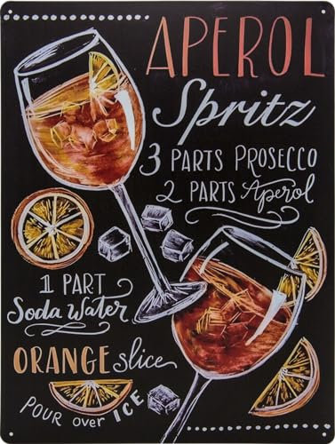 Großes 30 x 40 cm - Retro Blechschild, Bar Schild, Cocktail Rezept, Summer Feeling - Aperol Spritz - Prosecco (Rezept Tafel)