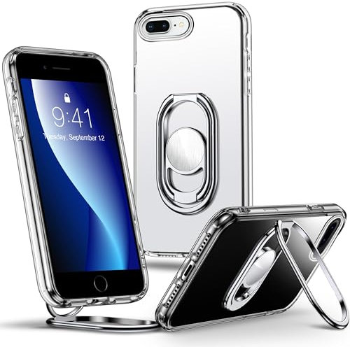 SHIELDS UP for iPhone 7 Plus/8 Plus Case with Stand, Clear Phone Case with Double Ring Holder - Adjustable & Fodable Shockproof Protective Cover