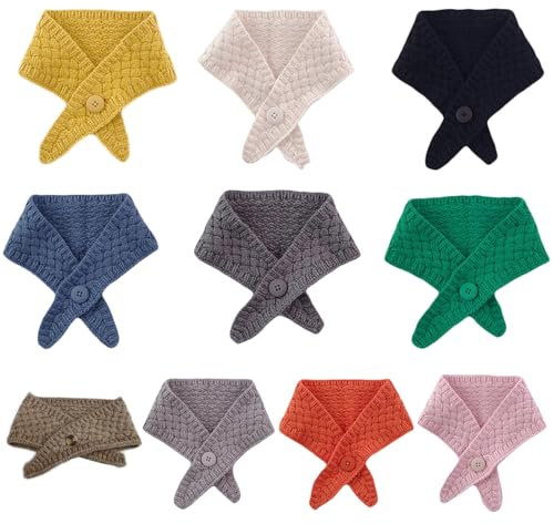 FUXIU Damen-Strickschal mit Knöpfen für Kreuz, falscher Kragen, einfarbig, Häkelschal, Pk, One size