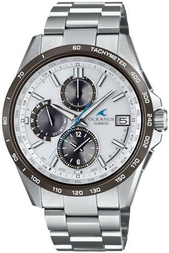 Casio OCW-T2600 Series Oceanus Classic Line Radio Solar Wristwatch, White/Black Bezel, Titanium Band Import from Japan New, Silver