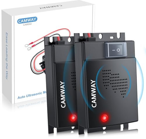 CAMWAY Répulsif Ultrason Souris pour Voiture DC 12V Répulsif Ultrason Rongeur Connexion à La Batterie de Voiture avec Voyants de Travail Nouvelle Version Ligne d'Extension 50cm Nouveau (2)
