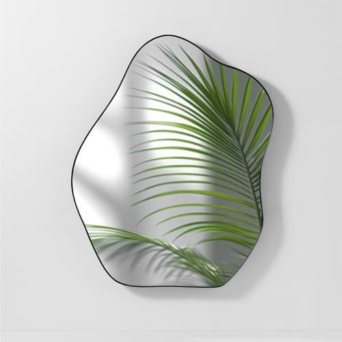 Navaris Black Framed Irregular Glass Mirror - Wavy Asymmetrical Pebble Design - Wall-Mounted Decorative Pond Mirrors - Modern Design Ideal for Living Room, Hallway, & Bedroom