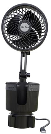 SANWAN 1 x 5 V Auto-Becherhalter-Ventilator (15,2 cm), 2 Windgeschwindigkeiten, tragbarer Auto-Ventilator, effiziente Kühlung, passend für runde Kerbe, verstellbarer Getränkehalter, Stromversorgung