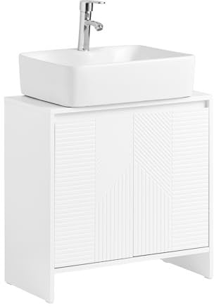 SoBuy Waschbeckenunterschrank Waschtischunterschrank Badschrank Waschtisch Badezimmerschrank Unterschrank Badmöbel Weiß BHT ca. 60x61x30cm BZR157-W