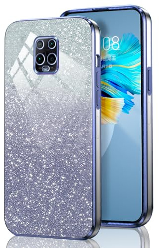 GOGME Glitter Cover per Xiaomi Redmi Note 9S / Redmi Note 9 Pro, Tlaio Elettrolitico Silicone TPU Antiurto Trasparente/Brillare Protective Custodia. Blu