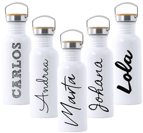 Mookase Botella Personalizada con Nombre - Botellas de Agua Acero Inoxidable - Botella 750 ml Bebidas Frias y Calientes - Botella Agua - Botella para niña niño