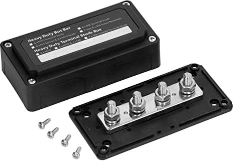 Sammelschiene Verteilerblock, M8 Stromverteilungsblock Sammelschienenkasten mit Abdeckung für Auto und Boot DC 48 V 300 A (BLACK)