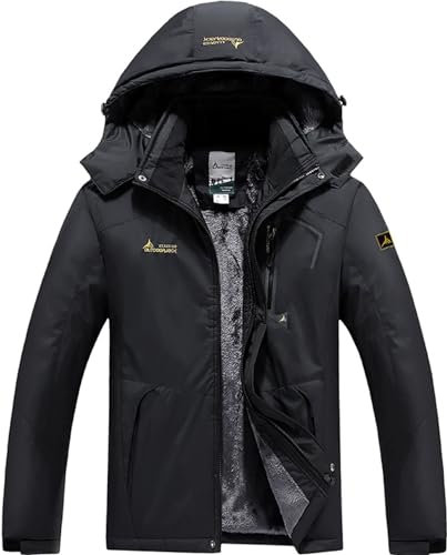 DAFENP Veste de Ski Imperméable Polaire Veste Montagne Snowboard Hiver Chaud Coupe-vent Manteaux avec Capuche Amovible Extérieur CFY815M-Black1-2XL