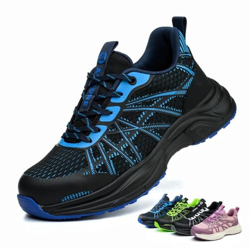 AOACOEBN Sicherheitsschuhe Herren Damen Arbeitsschuhe Leicht Sportlich Stahlkappenschuhe rutschfest Atmungsaktiv Schutzschuhe, Blau, 41 EU